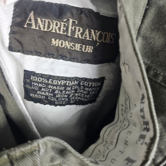 Vintage André François Pants 100% Egyptian Cotton Size 32 Pleated Olive Green - Picture 4 of 4